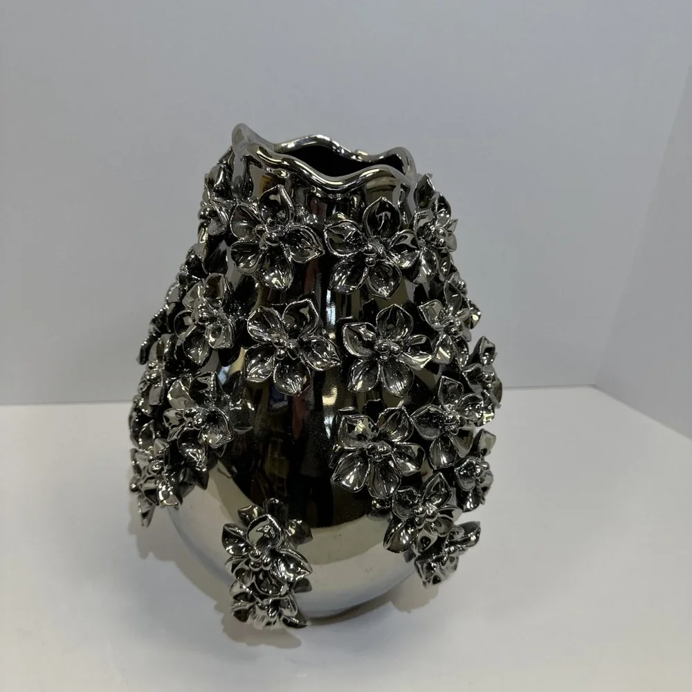 Rare Vintage Pier 1 Vase Silver Coated Dogwood Petals 3D 12
